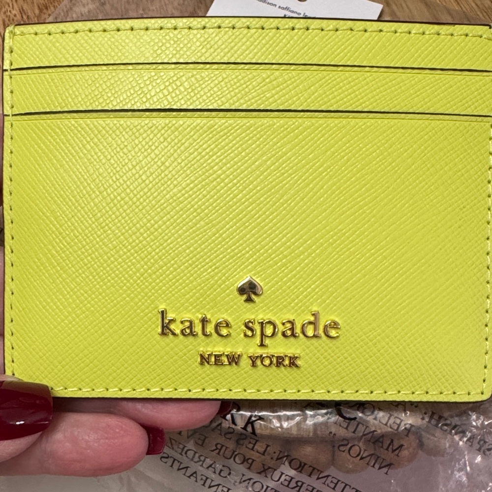 Kate Spade Lime Green Saffiano Leather Card Holder NWT - Picture 2 of 7